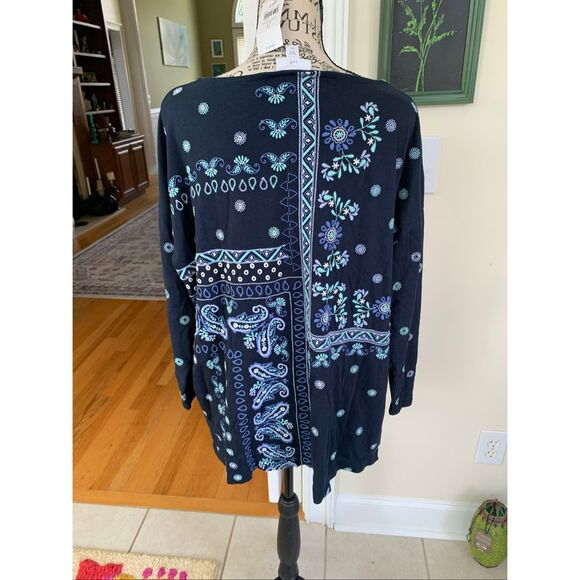 NWT J. Jill Navy Blue Floral Embroidered Blouse Boho Pullover 3/4 Sleeve - Picture 7 of 8